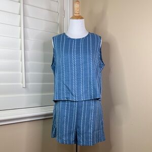 Stylish Blue Sleeveless Top and Shorts Set